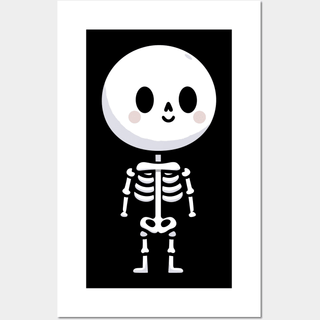 Cute Happy Skeleton in Kawaii Style | Happy Halloween Cute Skeleton Design Wall Art by Nora Liak